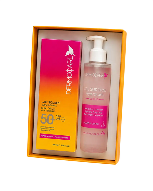 Dermoqare Le Duo SPF50+ – Lait Solaire Ultra-Défense + Gel Surgras Hydratant